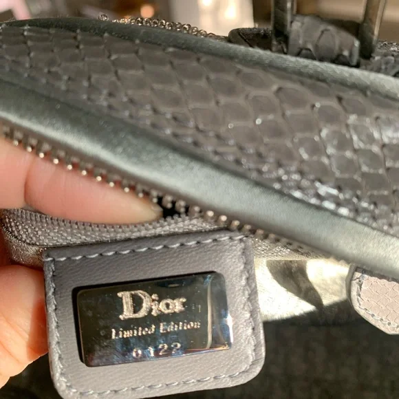 DIOR VINTAGE CRYSTAL PYTHON TRIMMED SATIN GAMBLER BAG, Limited Edition #0122 - Picture 6 of 12